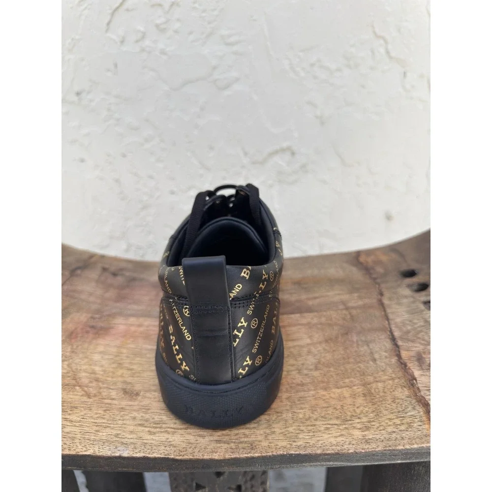 Bally Helmer Metallic Gold Logo All Over Print Leather Low Top Sneaker‎ Shoes 8D